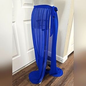 Royal Blue Mesh Swim Tie Maxi Skirt NWT